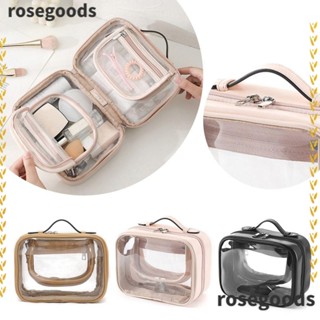 Rosegoods1 กระเป๋าเครื่องสําอาง กระเป๋าเก็บแปรงแต่งหน้า แบบใส มีซิปสองชั้น อเนกประสงค์ สําหรับผู้หญิง