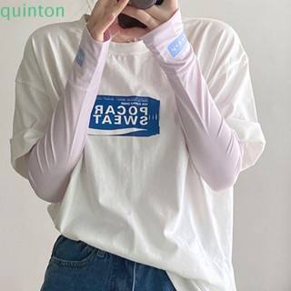 Quinton ปลอกแขน ผ้าเรยอน แบบนิ่ม ระบายอากาศ พิมพ์ลายตัวอักษร เหมาะกับเล่นกีฬากลางแจ้ง สําหรับผู้หญิง