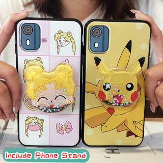 Kickstand Cartoon Phone Case For Nokia C02/TA-1522 drift sand Fashion Design Silicone Waterproof glisten Anti-dust Soft Case