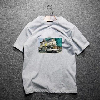 ดูดีนี่ 【เสื้อยืดใหม่】Initial D Vintage landscape 2 Cartoon Unisex T-shirt #FreeShippingShopee #COD