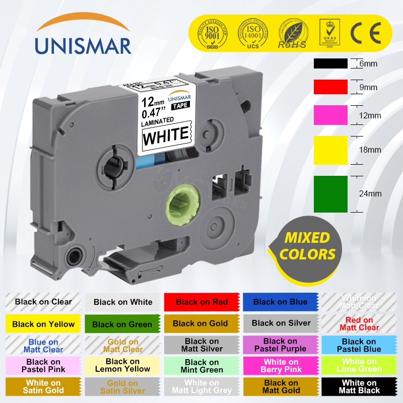 เทปฉลากลามิเนต 6 มม. 9 มม. 12 มม. สําหรับเครื่องพิมพ์ฉลาก Brother TZe-231 tze231 tze131 TZE631 PT-H1