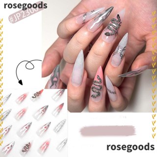 Rosegoods1 เล็บปลอมแฟชั่น รูปงู ประดับพลอยเทียม สีเงิน ถอดออกได้ DIY