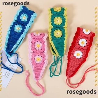 Rosegoods1 ที่คาดผม ผ้าถักโครเชต์ ถักโครเชต์ ลายดอกไม้ ปรับได้ แฮนด์เมด เครื่องประดับผม ยืดหยุ่น โบฮีเมียน สําหรับผู้หญิง