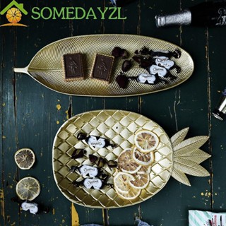 Somedayzl ถาดเสิร์ฟ หรูหรา บ้าน ขนม จาน ทอง ตกแต่งโต๊ะ จัดเก็บของหวาน ชั้นวางของ