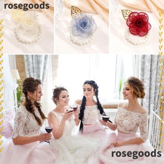 Rosegoods1 ดอกไม้เต้นรําเจ้าสาว ประดับมุก พลอยเทียม ผ้าซาติน แฟชั่น อุปกรณ์เสริม สําหรับเจ้าสาว 2 ชิ้น