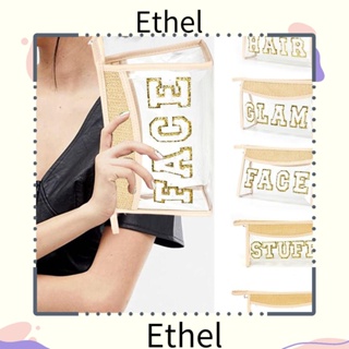 Ethel1 กระเป๋าเครื่องสําอาง PVC แบบใส ปักลายตัวอักษร กันน้ํา จุของได้เยอะ แบบพกพา สําหรับเดินทาง