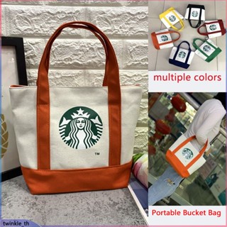 Starbucks Women Canvas Tote Bag/lunch Bag /canvas Handbag Round Bucket/canvas Portable Bucket (twinkle.th)