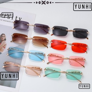 Yunhi แว่นตากันแดด UV400 ทรงสี่เหลี่ยมผืนผ้า ไร้ขอบ สําหรับผู้หญิง ผู้ชาย