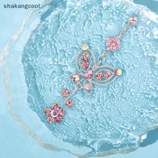 Shakangcool แหวนสเตนเลส รูปผีเสื้อ ดอกไม้ คริสตัล แวววาว สีชมพู เครื่องประดับ สําหรับผู้หญิง SGL