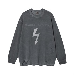 🆕🆕 เสื้อกันหนาวแขนยาว คอกลม มีฮู้ด ลาย Marilyn Manson แฟชั่นวินเทจ สําหรับผู้ชาย และผู้หญิง