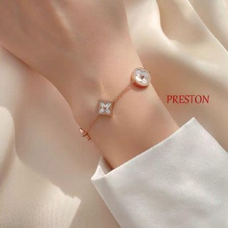 Preston สี่ใบโคลเวอร์ สร้อยข้อมือ ปรับได้ ย้อนยุค โลหะ โซ่มือ หวาน เครื่องประดับ ของขวัญ เหล็กไทเทเนียม สไตล์เกาหลี สร้อยข้อมือ