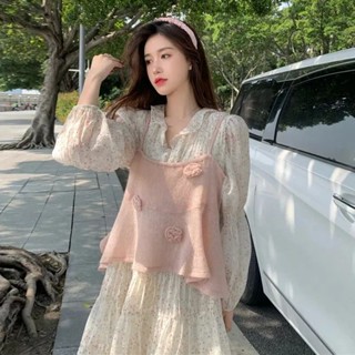 [เสื้อผ้าผู้หญิง โชคดี] ชุดเดรสแขนยาว ทรงหลวม ลายดอกไม้ สไตล์ใหม่ แฟชั่นฤดูใบไม้ผลิ สําหรับผู้หญิง