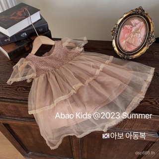 Korean childrens wear girls Mori mesh dress 2023 Summer wear girls western style embroidered lace princess dress CYLH