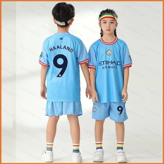 เสื้อกีฬาแขนสั้น ลายทีมฟุตบอล Manchester City Jersey Home Haaland 22 23 ชุดเหย้า สําหรับเด็ก