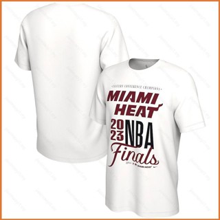 เสื้อยืดแขนสั้น พิมพ์ลาย NBA Playoffs Miami Heat สีขาว พลัสไซซ์ สําหรับผู้ชาย และผู้หญิง 2023