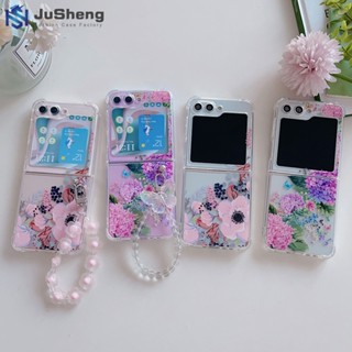 Jusheng เคสโทรศัพท์มือถือ ลายดอกไม้ สําหรับ Samsung Z Flip5 Z Flip4 Z Flip3