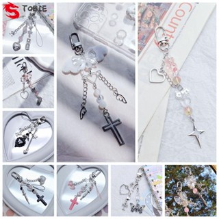 Tobie Y2K พวงกุญแจห้อยโทรศัพท์มือถือ จี้ลูกปัดผีเสื้อ สีชมพูหวาน DIY