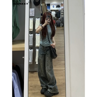 EOENKKY  กางเกงขายาว กางเกงยีสน์ผู้หญิง ทรงหลวม ๆ ตรง Retro Hip Hop Pants 2023 NEW Style  Unique ทันสมัย สไตล์เกาหลี สวยงาม A27L0D0 36Z230909