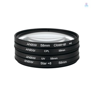 [T&amp;L]Andoer ชุดฟิลเตอร์โพลาไรเซอร์ 58 มม. UV+CPL+Close-Up+4+Star 8-Point พร้อมกระเป๋า สําหรับกล้อง DSLR Pentax