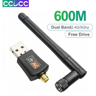 อะแดปเตอร์ไวไฟ AC 600Mbps Mini USB พร้อมเสาอากาศ 5 2.4Ghz Dual Band Dongle Lan 802.11ac A B G N สําหรับ Windows XP Win 7 10