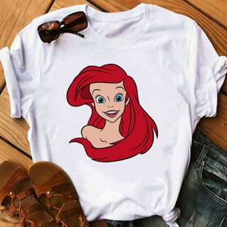 เสื้อยืดแขนสั้นDisney Princess Ariel การ์ตูน T เสื้อผู้หญิง Caricature เสื้อยืดลิตเติ้ลเมอร์เมดกราฟิก Tshirt UnisexS-5XL