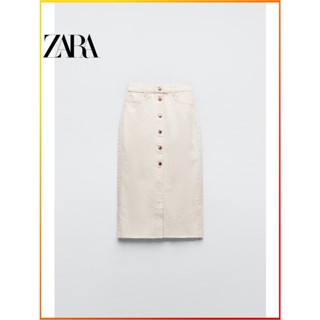 Zara ใหม่ กระโปรงยีนสั้น กระดุมหน้าแถวเดียว สําหรับผู้หญิง 0108226 712