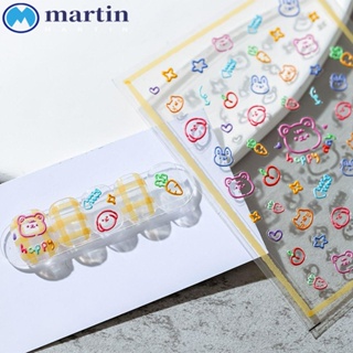 Martin สติกเกอร์ติดเล็บ ลายการ์ตูนสัตว์ กระต่าย หมีน่ารัก มีกาวในตัว DIY สําหรับผู้หญิง