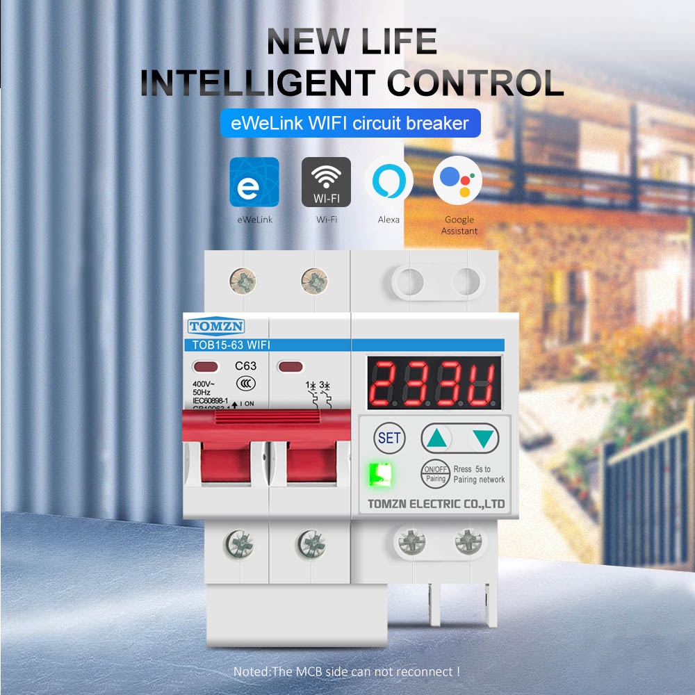 Breaker WIFI 2P AC Circuit Breaker 63A เซอร์กิตเบรกเกอร์สั่งเปิดปิด ตั้งเวลาผ่านสมาร์ทโฟน แอฟ eWeLin
