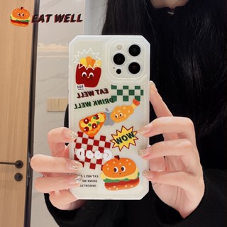 เคสโทรศัพท์มือถือนิ่ม แบบใส ลายเฟรนช์ฟรายส์ เบอร์เกอร์ สีขาว สําหรับ Iphone Apple 13 14 11 12 14promax XS 8p 11 ชุด