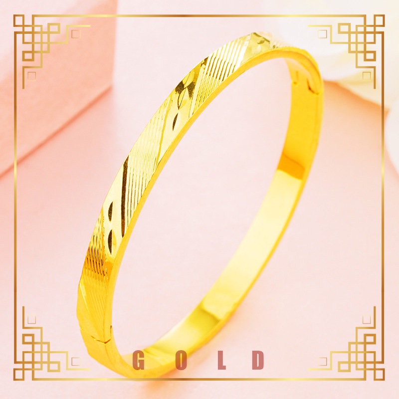 [Lucky K Gold] 24K Twill CNC Buckle Bracelet Au999 Gold Colorfast