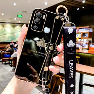 เคสโทรศัพท์มือถือ tpu แบบนิ่ม ลายใบเมเปิ้ล หรูหรา พร้อมสายคล้อง สําหรับ Infinix Hot 12 12i Hot 12 Play NFC Hot 20 20i 20S 20Play Note 12 Pro Note12 G96 6D