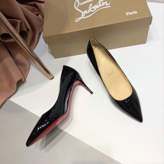 CHRISTIANLOUBOUTINรองเท้าส้นสูงหนังวัวหัวแหลมเซ็กซี่สีดําแฟชั่นสําหรับสตรี