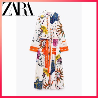 Zara ใหม่ ชุดเดรสยาว พิมพ์ลาย พร้อมเข็มขัด สําหรับผู้หญิง