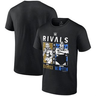 เสื้อแฟนตาซีผู้ชาย แบรนด์ WWE Rivals Hulk Hogan vs. สีดํา เสื้อยืด พิมพ์ลาย Andre The Giant The 8th Wonder สีขาว