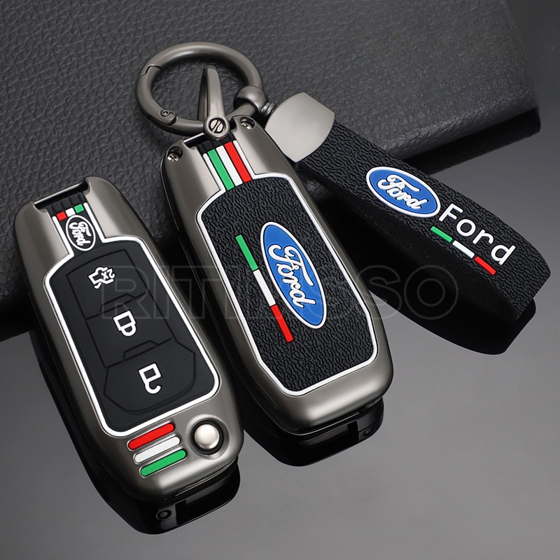 เคสกุญแจรถยนต์ โลหะผสมสังกะสี แบบพับได้ สําหรับ Ford Fusion Fiesta Mondeo Ecosport Kuga Escort Everest Ranger F150