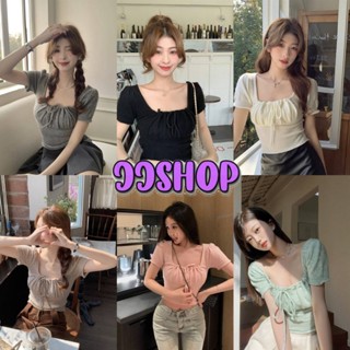 JJ shop💜 พร้อมส่ง เสื้อไหมพรมแขนสั้น ดีเทลผูกโบว์ด้านหน้าใส่สบายมาก "42058"