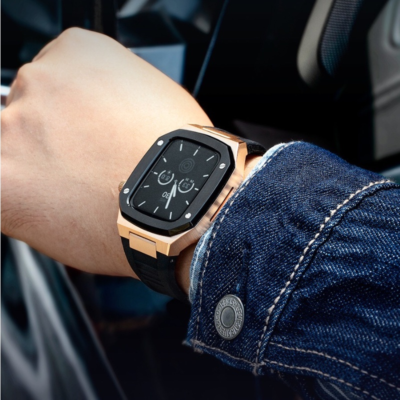 เคสนาฬิกาข้อมือ โลหะผสมซิลิโคน สองสี และชุดดัดแปลง สําหรับ Apple Watch Series 8 7 6 SE 5 4 ขนาด 44 มม. 45 มม.