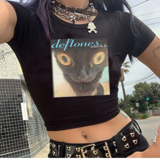 Y2k deftones 2000s เสื้อครอปท็อป สไตล์โกธิควินเทจ สําหรับผู้หญิง