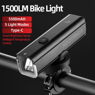 Rockbros ไฟฉาย LED 1500LM แบตเตอรี่ 5500mAH อลูมิเนียม สําหรับรถจักรยาน