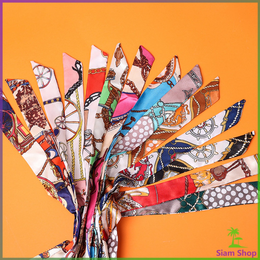 Siam ริบบิ้นผูกกระเป๋า  พิมพ์ลาย ขนาดเล็ก สําหรับผู้หญิง ขนาด 85x4 ซม. Silk scarf