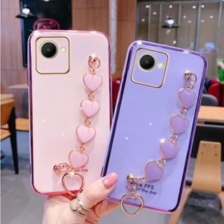 เคสโทรศัพท์มือถือ ซิลิโคนนุ่ม พร้อมสายคล้อง จี้หัวใจ หรูหรา สําหรับ Realme C35 C55 C31 C30 C30S C33 C21Y C25Y C12 C25 C25S Narzo 50 50A 50i