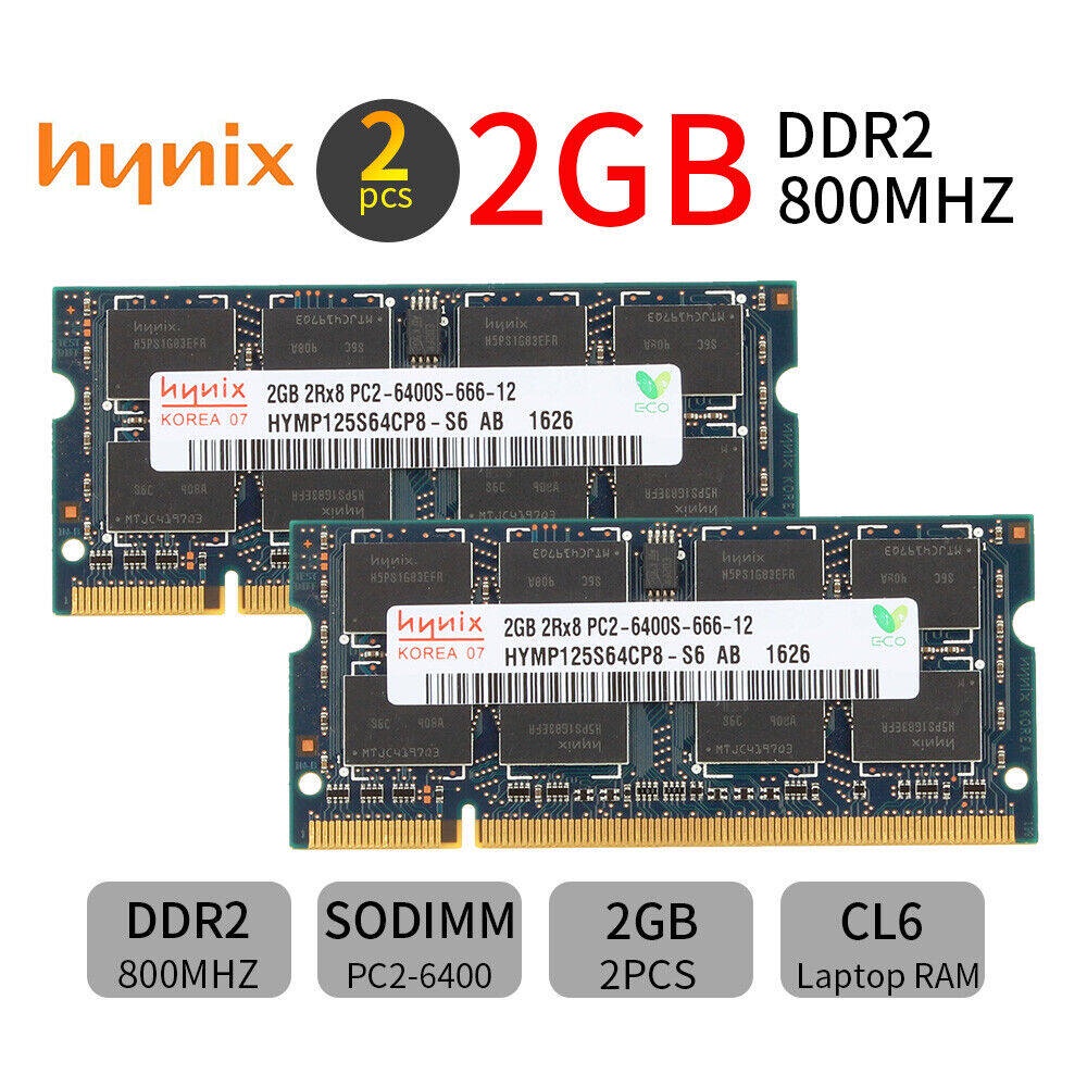 Hynix ชุดหน่วยความจําแล็ปท็อป 4GB 2GB DDR2 800MHz PC2-6400S 2Rx8 200Pin SODIMM 2 ชิ้น