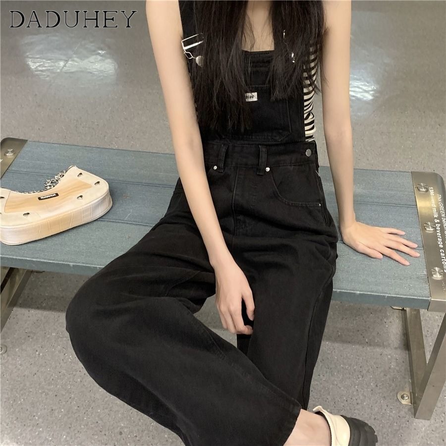 DaDuHey2026 Women's Korean-Style Loose Black High Waist Denim Suspender Pants Slimming and Straight Wide-Leg Draggle-Tail Trousers — صورة 3