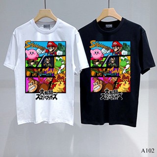 A102 เสื้อยืดคอกลอม สีขาวดำลายการ์ตูน