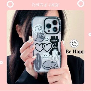 [พร้อมส่ง] เคสป้องกันโทรศัพท์มือถือ ลายการ์ตูนสติกเกอร์ วงกลม สีดํา สําหรับ Apple iPhone 14 13 12 11 PROMAX XS XR XSMAX SE2020 6 7 8PLUS MINI