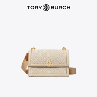 Tory BURCH T MONOGRAM กระเป๋าสะพายไหล่ ทรงโท้ท ลายดาว สีขาว แฟชั่นสําหรับสตรี