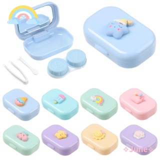 ✧JUNE✧ Women Contact Lenses Box Portable Myopia Care Storage Box Contact Lens Case Travel Colored Cute Mini With Mirror Eyes Contact Lens Container