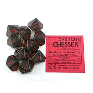 [D] Chessex: Smoke w/red numbers Translucent d10 Set (10)