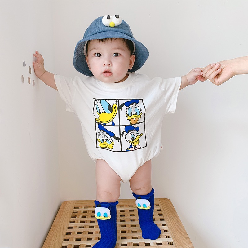 ชุดเด็กสไตล์เกาหลีทารกแรกเกิด ชุดรอมเปอร์ ผ้าฝ้ายการ์ตูนโดนัลด์ดั๊กบอดี้สูทเด็ก 0-2 ปี