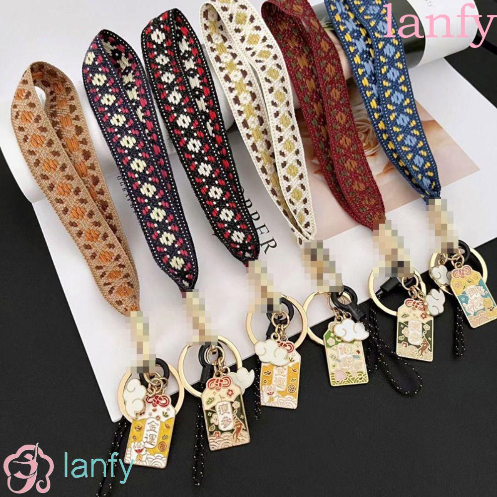 Lanfy สายคล้องโทรศัพท์มือถือ กันหาย ปักลาย พร้อมพวงกุญแจ และเชือกคล้อง